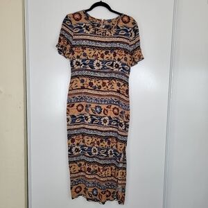 Vtg John Roberts 90s Florla Multicolored Maxi‎ Dress Size 8 Beaded